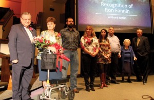 Ron Fannin is pictured with his wife, Jamie, and other family members. Fannin was honored for his service during the Monday evening’s session.