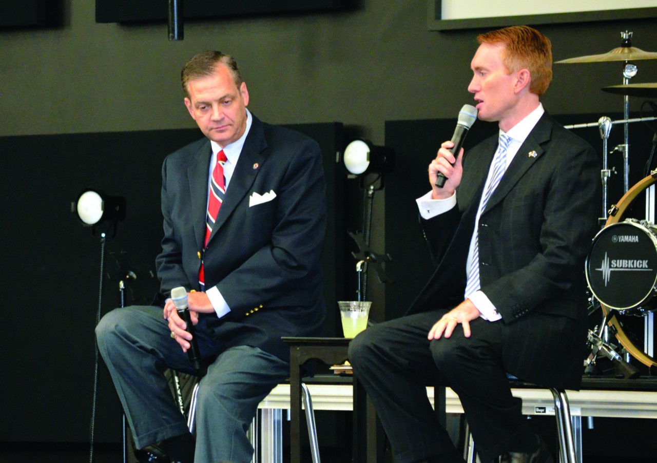 Southern Seminary President Al Mohler and Rep. James Lankford participate in a Q&A session during lunch.