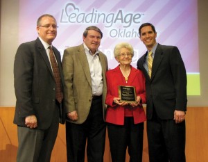 From left, Steve Thomas, BVC vice president of operations , Bill Pierce, BVC president, Norma Whitaker, Nathan Purifoy, campus director of BV of Owasso.