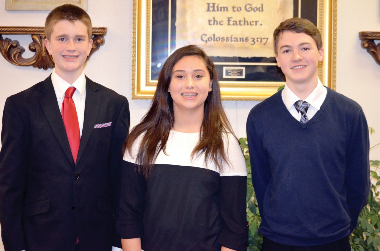 From left, Connor Young, Olivia Stone and Graham Griffin performed at Night of Worship at Nicoma Park, First, March 9, after participating in the State Keyboard Festival on March 8 at OBU.
