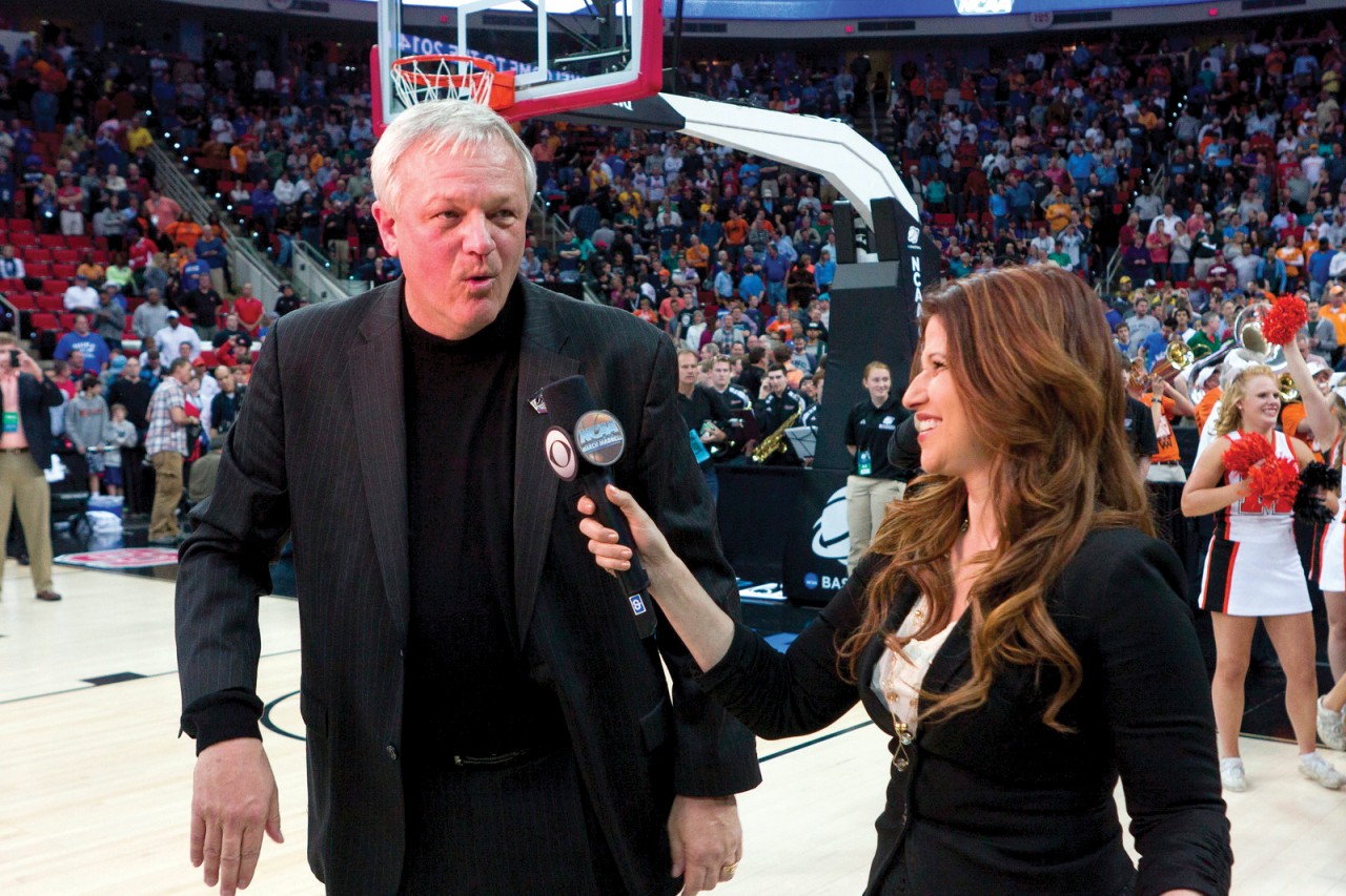 photo: mercer Athletic Media relations “PRAISE THE LORD!” yells Mercer Head Coach Bob Hoffman during his postgame interview with CBS reporter Rachel Nichols after his Bears defeated Duke, 78-71, in the NCAA Men’s Basketball Tournament.