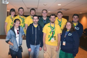 Michael Davis, center with green shirt, poses with the Falls Creek Audio-Video production crew.