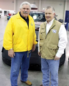 Oklahoma Insurance Commissioner John Doak visits with Baptist General Convention of Oklahoma Disaster Relief Director Sam Porter at the 2013 National Tornado Summit. (Photo: provided)