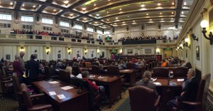 Democrat and Republican legislators from the State House and State Senate were recognized for their pro-life positions at the Rose Day rally. (Photo: Grant Bivens)