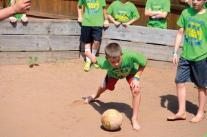 3) A camper winds up while participating in Gaga ball, a favorite game at CrossTimbers. (Photo: Chris Doyle)