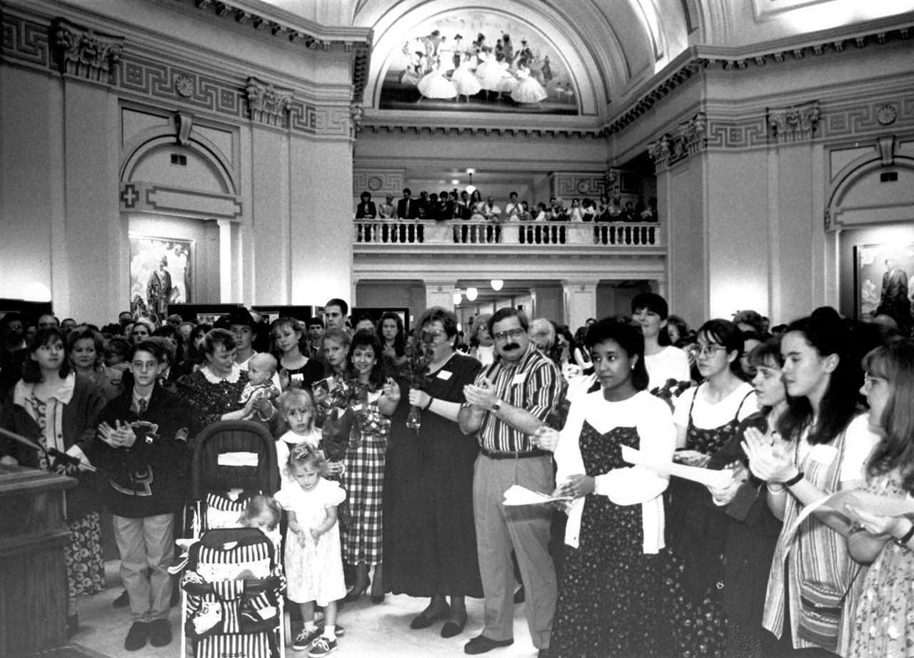 Rose Day Rally attendees filled the Oklahoma State Capitol Rotunda in 1995.