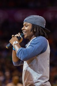 Tubbs enjoys his role of on-court emcee at Thunder home games. (Photo: Zach Beeker, OKC Thunder Photos)