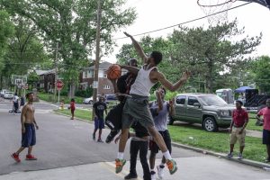 The Gate Church set up basketball courts for residents at Kingsland Park in University City, Mo., during Crossover St. Louis 2016. According to a local pastor, the park has been plagued by drug use for the past several years and The Gate Church hopes to help reclaim the area for the citizens. (Photo: Bob Carey)